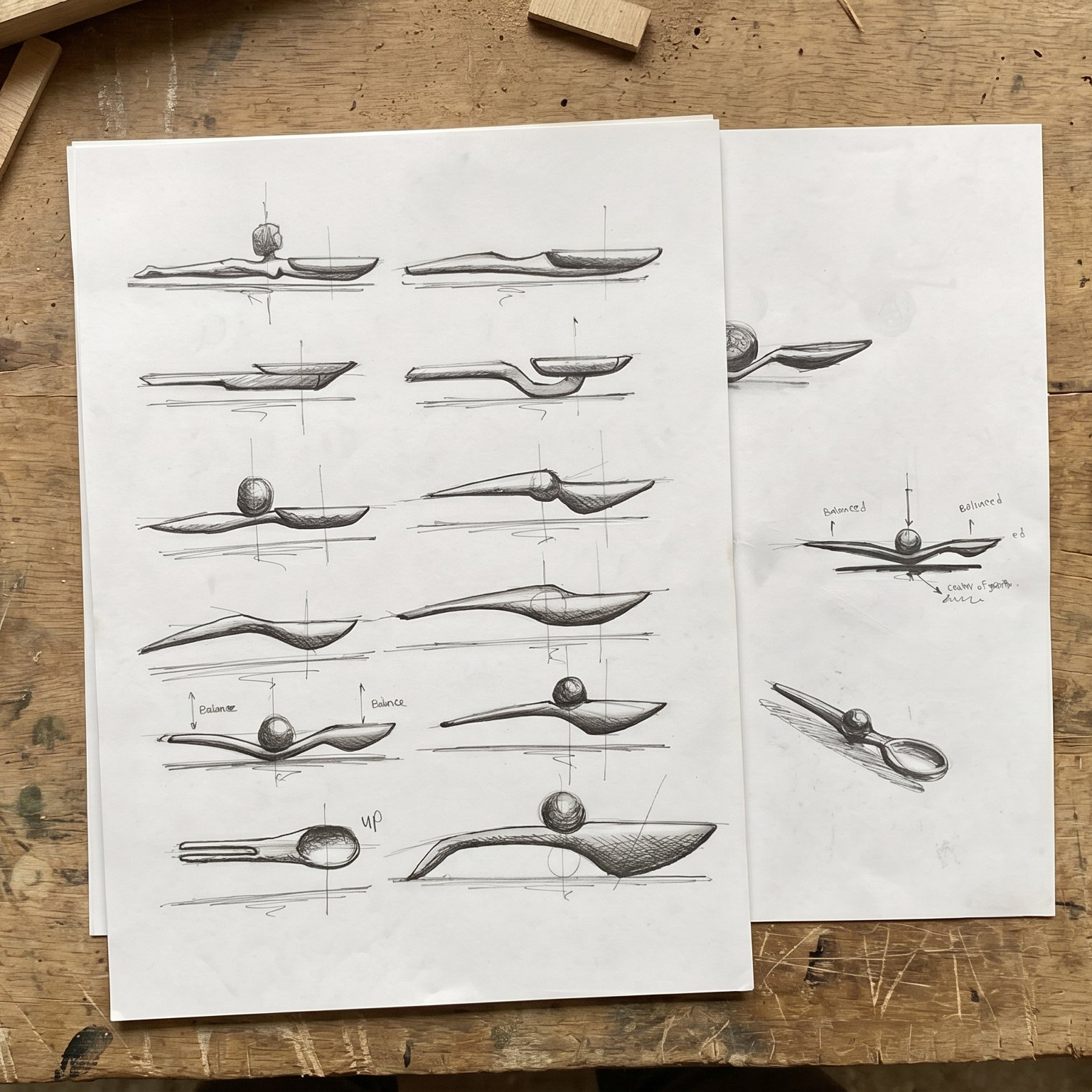 Design sketches exploring balance and form